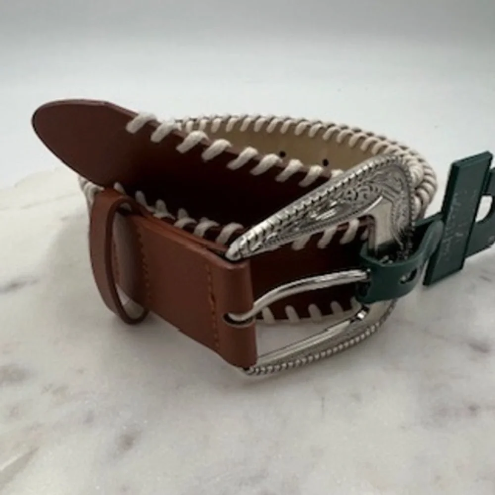 Wild Fable Womens Brown Whipstitch Western Belt Silver Engraved Buckle Small NEW